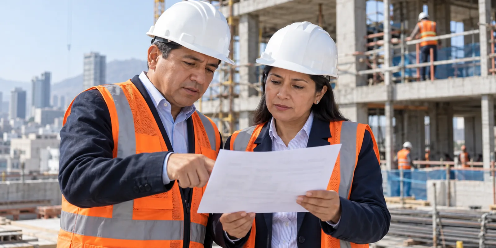 Dos personas revisando una constancia antes de presentarla, con gesto de verificación.