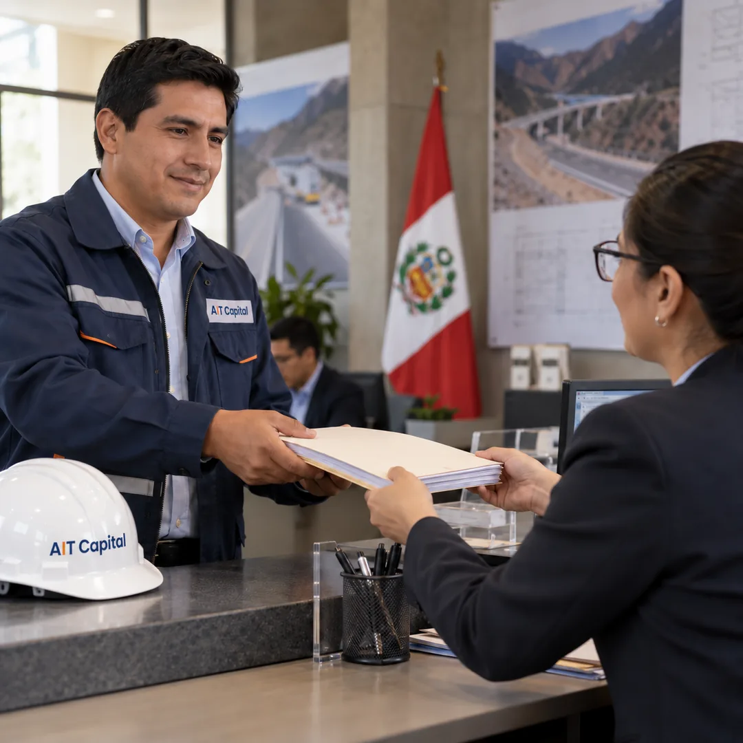 Contratista presentando su solicitud en mesa de partes