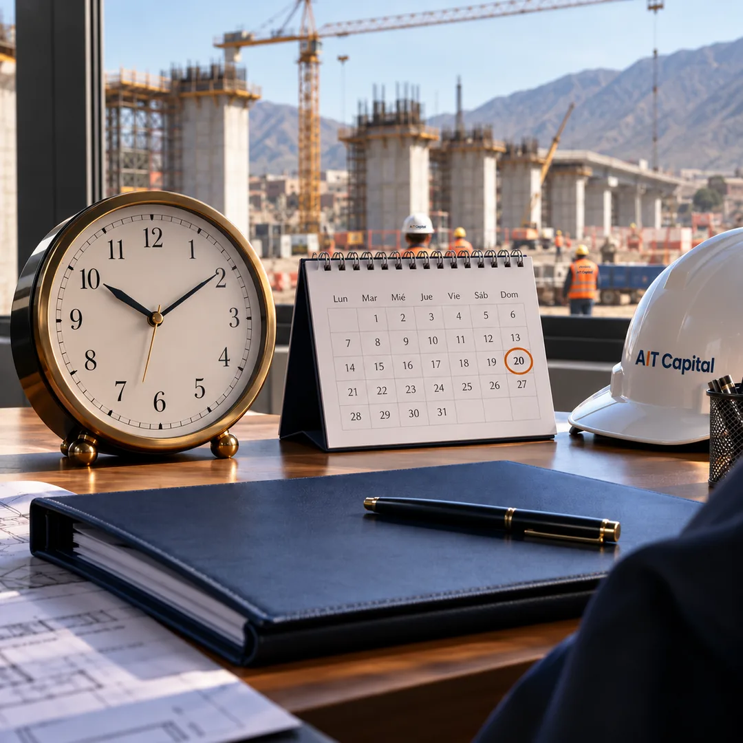 Reloj y calendario de obra sobre el escritorio