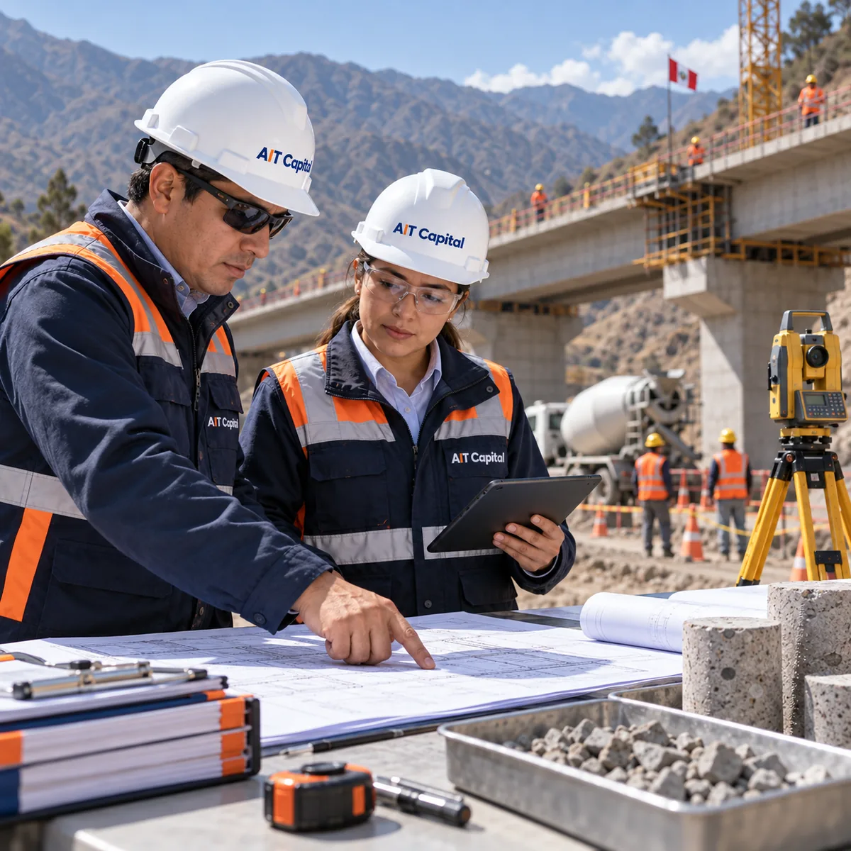 Equipo técnico de AIT Capital revisando planos en obra
