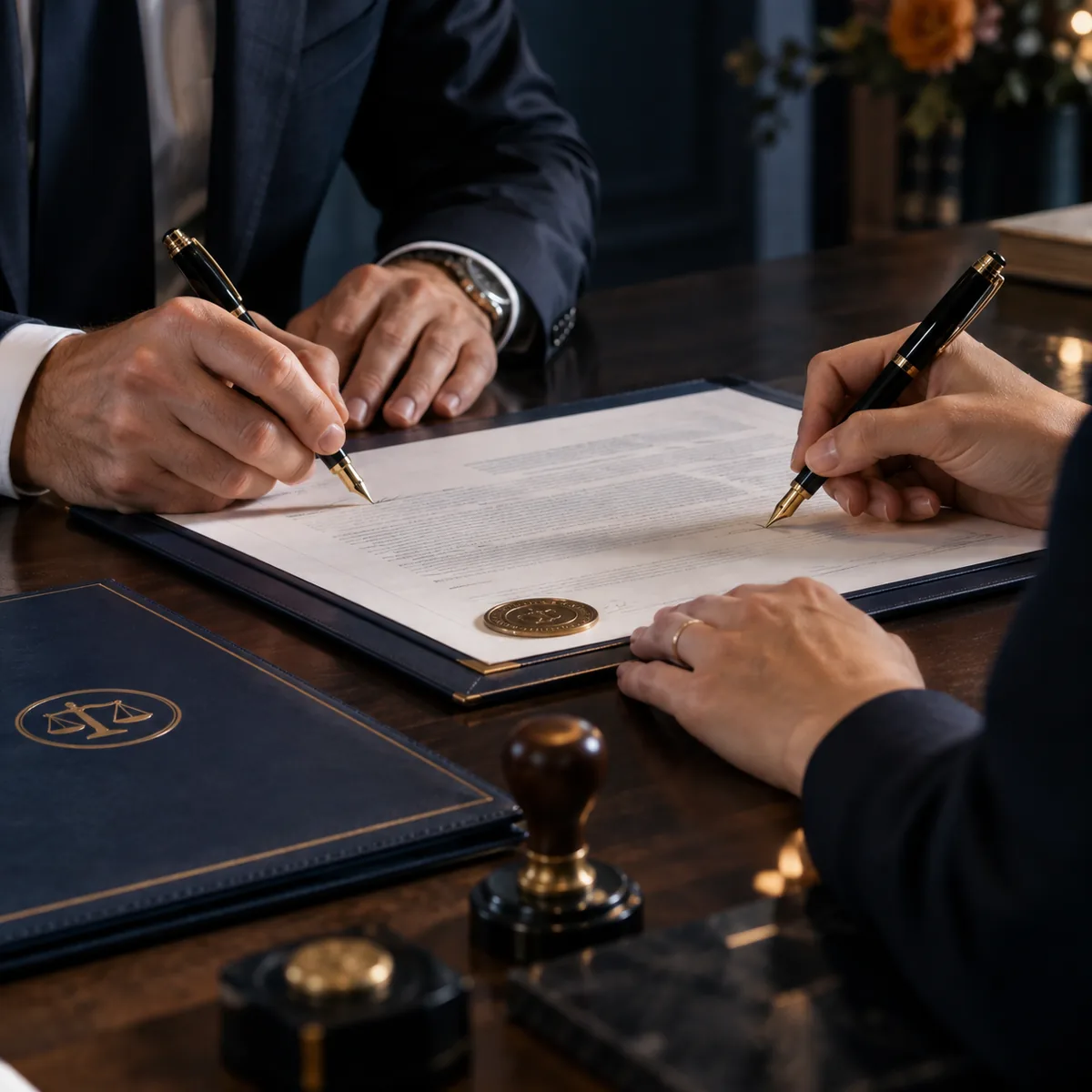 Firma del contrato de fideicomiso en la notaría